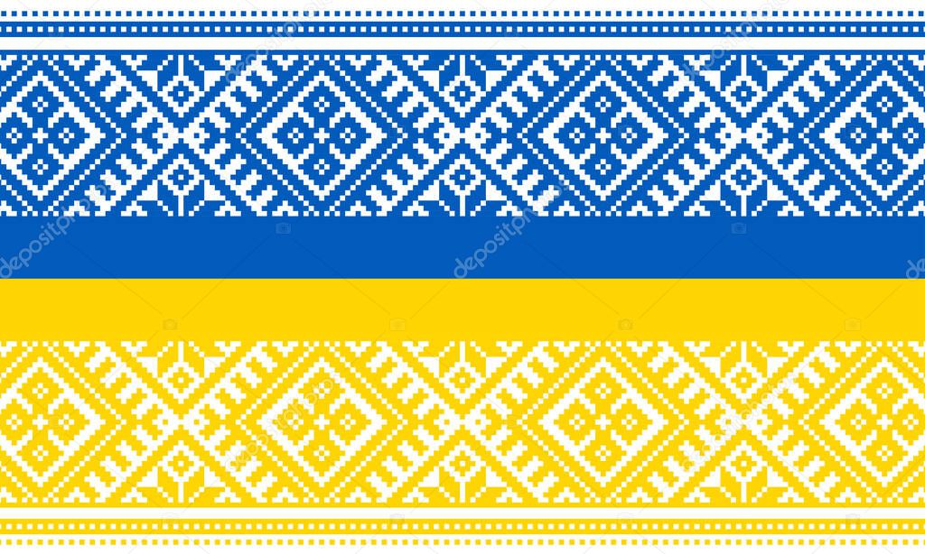 Embroidery in national colors flag of Ukraine vector background tradition.scandinavian pattern. norwegian jacquard