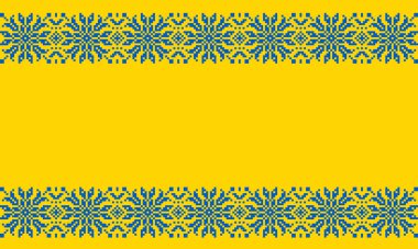 Ukrayna halk nakışı süsü. Sarı arka planda. Yaşasın Ukrayna!
