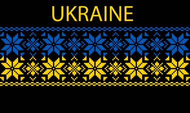 Ukrayna 'nın ulusal renklerinde siyah bir zemin üzerinde nakış işleme amaçlı Ukrayna süsü