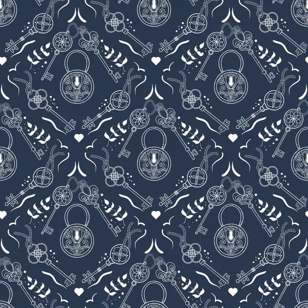 Vektör el koyu renkli kilit ve anahtarlar elmas şekilli kusursuz iz arkaplanı.