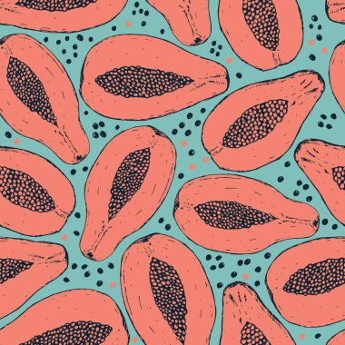 Vektör el çizilmiş papaya dikişsiz iz arkaplanı.