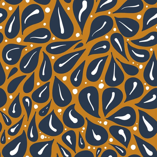 Motif vectoriel sans couture avec des baies dessinées à la main et des feuilles. Modèle en bleu marine et composition de couleur jaune dessert. — Image vectorielle