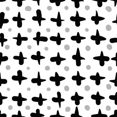 Elle çizilmiş kalın haçları olan kusursuz vektör deseni.