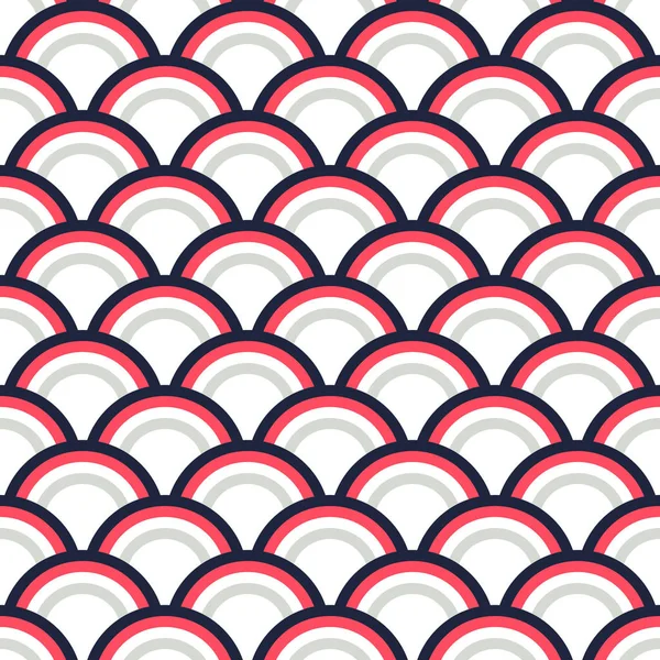 Blue Red Seamless Wave Pattern Linear Design Japanese Style Geometrical — стоковый вектор