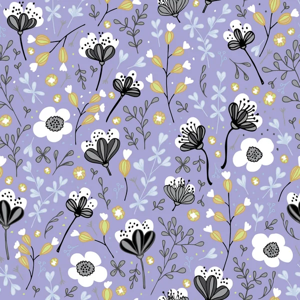 Vintage Floral Background Floral Pattern Small Black Lilac Flowers Purple — Stockvektor