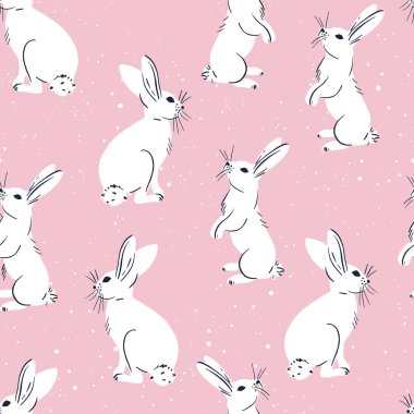 Sevimli tavşan Dikişsiz desen arka plan. Vektör düz sevimli polka noktaları şablon, basit en az örnek. kumaş ve kağıt tasarımı