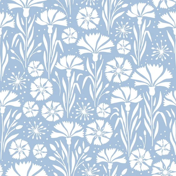 Vector Seamless Pattern Background Hand Drawn Cornflowers Baby Blue Background — Vector de stock