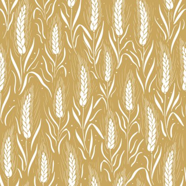 Buğday ekinleri siluetiyle kusursuz bir arka plan. Şablon, kusursuz, doğa, arka plan. Tekstil, kumaş, duvar kâğıtları, grafik sanatı, baskı vs. için mükemmel.