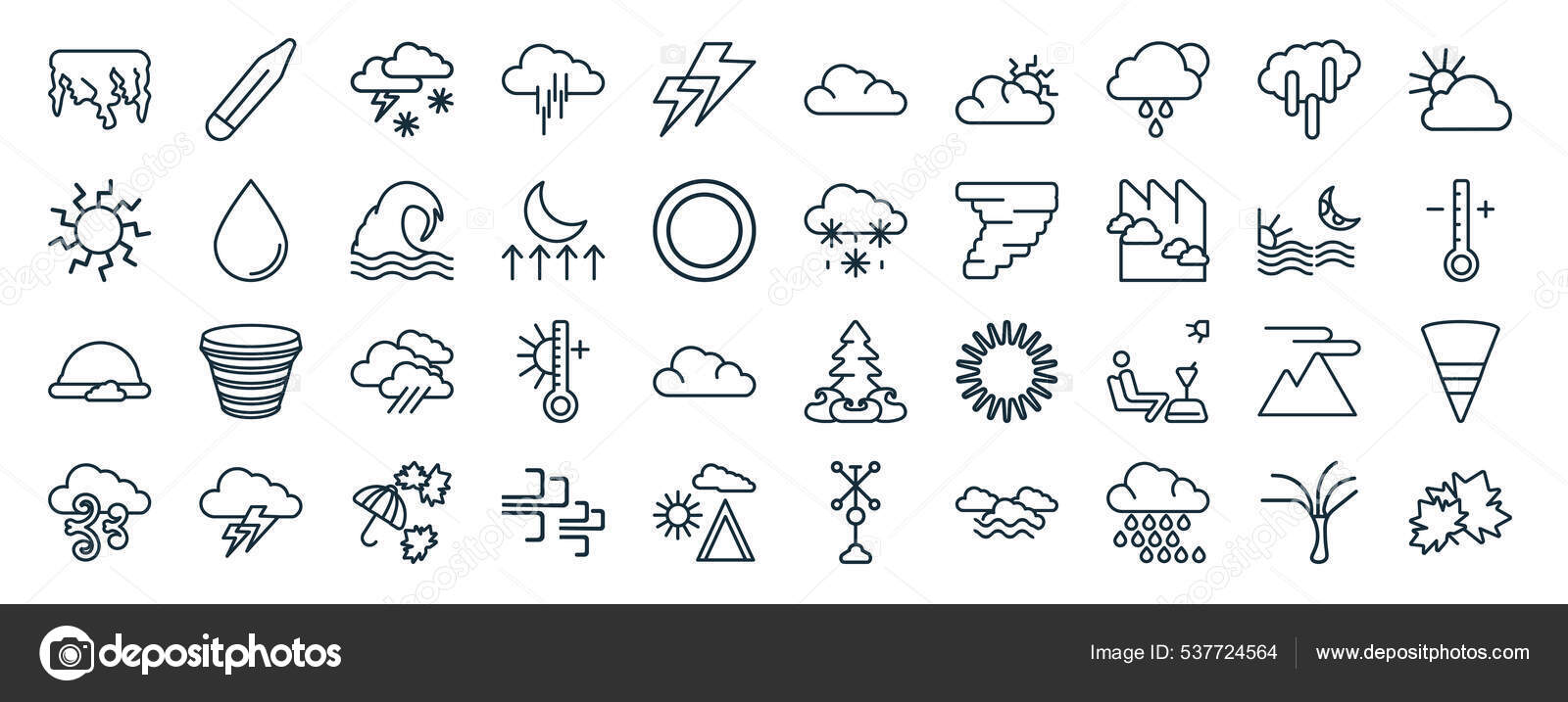 Set Flat Weather  Icons Line Style Thermometer Sunny Rainbow Stock Vector Image by ©Digital