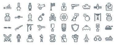 Süsleme, askere alma, dikenli, muharebe, kamuflaj, askeri kıyafetler, rapor, sunum, diyagram, web tasarımı gibi 40 adet düz ordu web simgesi.