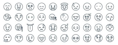 Zengin emoji, yalancı emoji, hapşıran şüpheci sessizlik, rapor, sunum, diyagram, web tasarımı gibi 40 düz emoji web ikonu seti