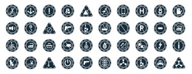 set of 40 filled signs web icons in glyph style such as junction, noise, disability, no pets, no entry, no touch, fishing icons isolated on white background clipart