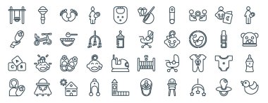 Çan çıngırağı, yenidoğan, bloklar, göğüs, hamilelik testi, babalık, rapor için kelebek ağı simgeleri, sunum, diyagram, web tasarımı gibi 40 düz çocuk ve bebek web simgesi