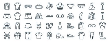 40 adet düz giyimli web simgesi dizisi T-shirt, boxer, kot ceket, mücevher, deri motorcu ceketi, kot pantolon, rapor için kova çanta ikonu, sunum, diyagram, web tasarımı gibi