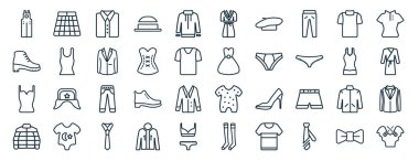 İskoç eteği, danica ayakkabısı, geceliği, kabarık ceketi, gece giysisi, kurta, sunum, diyagram, web tasarımı gibi 40 adet düz kıyafet web simgesi