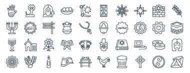 Kobra, büyük menorah, Yahudi mumları, Arap sanatı, Yahudi simitleri, İsrail arpası, rapor için dua eden minder simgeleri, sunum, diyagram, web tasarımı gibi 40 düz din simgesi.