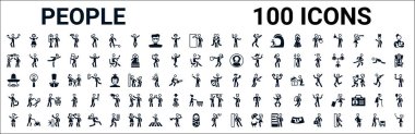 100 kabartma insan ağ simgesi. Giyinme, sohbet balonu, rüzgarda yürüyen adam, Meksika şapkası ve bıyığı, sigorta koruması, elektromıknatıs, müşteri, sabun üreten adam gibi ikonlar.