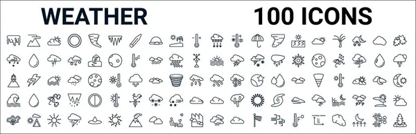 Schets Set Van Weerlijn Pictogrammen Lineaire Vectoriconen Zoals Aurora Sneeuwstormen — Stockvector