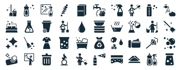 Set Filled Cleaning Web Icons Glyph Style Dish Soap Clean —  Vetores de Stock