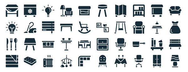 Conjunto Muebles Llenos Los Iconos Web Del Hogar Estilo Glifo — Vector de stock