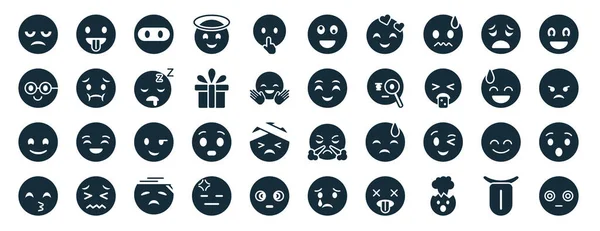 Sada Vyplněných Emoji Webové Ikony Glyfovém Stylu Jako Jazyk Ven — Stockový vektor