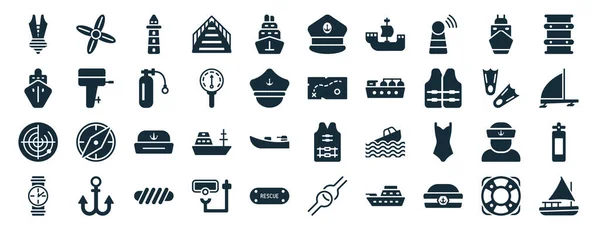 Set Von Gefüllten Nautischen Web Symbolen Glyphen Stil Wie Paddel — Stockvektor