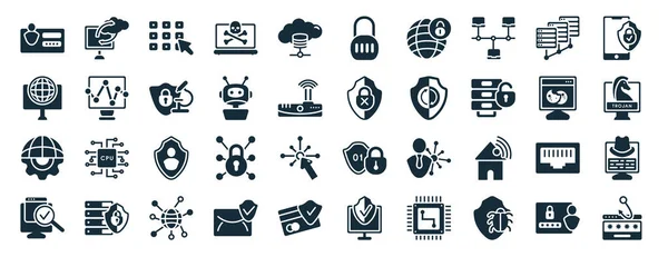 Set Filled Internet Security Web Icons Glyph Style Computing Cloud — Vettoriale Stock