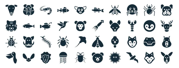 Set Filled Animals Web Icons Glyph Style Guinea Pig Heag — Vettoriale Stock