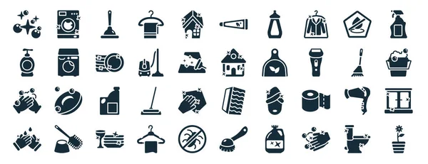 Set Filled Cleaning Web Icons Glyph Style Washing Hine Cleanin —  Vetores de Stock