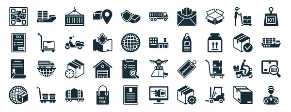 Set Filled Delivery Logistics Web Icons Glyph Style Sea Ship — Stock Vector