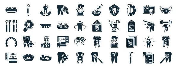 Σύνολο Γεμάτο Εικόνες Web Οδοντίατρος Στυλ Glyph Όπως Περιοδοντική Κλιμάκωση — Διανυσματικό Αρχείο