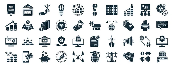 Set Filled Digital Economy Web Icons Glyph Style Bank Bar —  Vetores de Stock