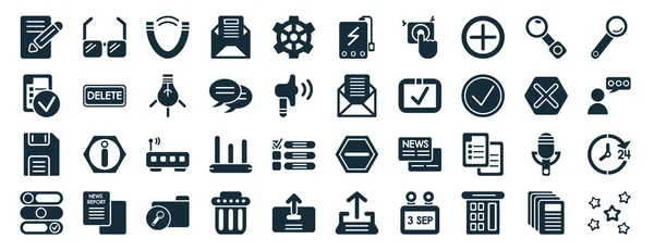 Set Filled User Interface Web Icons Glyph Style Square Glasses —  Vetores de Stock