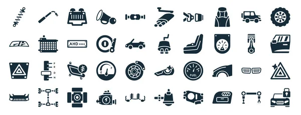 Set Filled Car Parts Web Icons Glyph Style Car Wheel —  Vetores de Stock