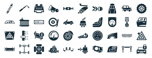 Satz Von Gefüllten Autoteilen Websymbole Glyphen Stil Wie Radstrebe Windschutzscheibe — Stockvektor