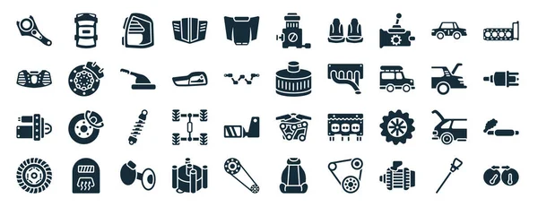 Set Filled Car Parts Web Icons Glyph Style Car Roof — Vetor de Stock