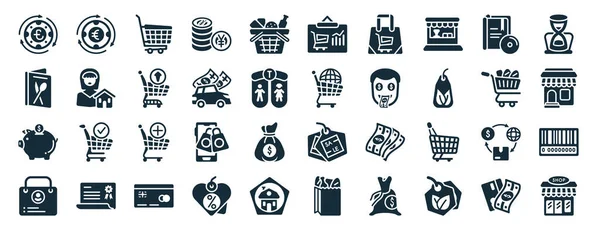 Set Filled Commerce Web Icons Glyph Style Euro Currency Restaurant —  Vetores de Stock