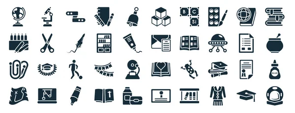 Set Filled Literature Web Icons Glyph Style Microscope Crayon Attachment — 图库矢量图片