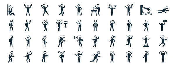 Set Filled Feelings Web Icons Glyph Style Pumped Human Depressed —  Vetores de Stock