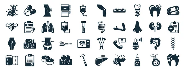 Set Filled Medical Web Icons Glyph Style Pill Uterus Woman — 图库矢量图片