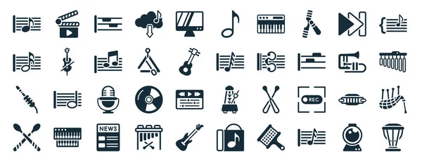 Set Icone Web Musicali Riempite Stile Glifo Come Pulsante Riproduzione — Vettoriale Stock