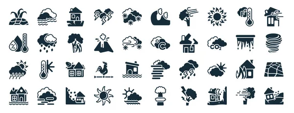 Set Filled Meteorology Web Icons Glyph Style Foggy Humidity Weather — Stock Vector