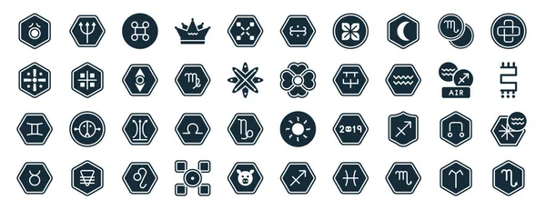 Σύνολο Από Γεμάτες Εικόνες Zodiac Web Glyph Στυλ Όπως Neptune — Διανυσματικό Αρχείο