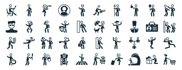 Set Filled People Web Icons Glyph Style Students Teenager Sun —  Vetores de Stock