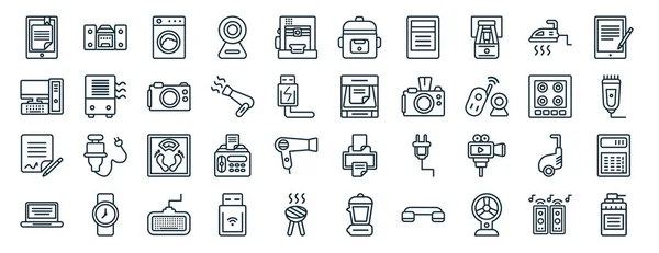 Set Flat Electronic Devices Web Icons Line Style Stereo Computer — Stock Vector