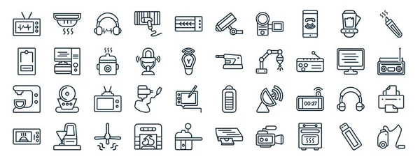 Set Flat Electronic Devices Web Icons Line Style Smoke Detector — Stock Vector
