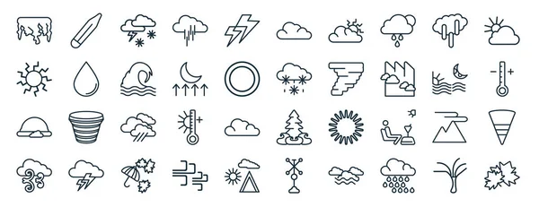 Set Flat Weather Web Icons Line Style Thermometer Sunny Rainbow — Stockvektor