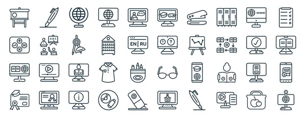 Set Flat Online Learning Web Icons Line Style Pen Maths — Vettoriale Stock