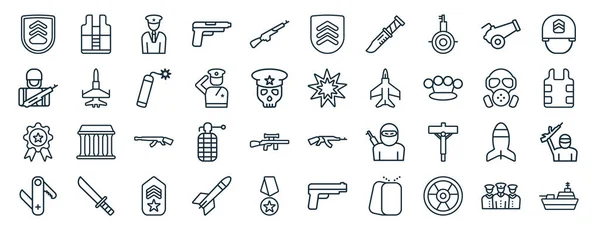 Set Flat Army Web Icons Line Style Bulletproof Vest Soldiers —  Vetores de Stock