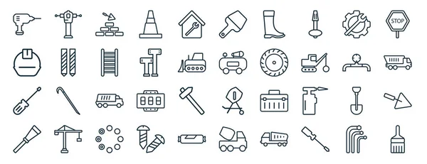 Conjunto Iconos Web Construcción Plana Estilo Línea Tales Como Rammer — Vector de stock